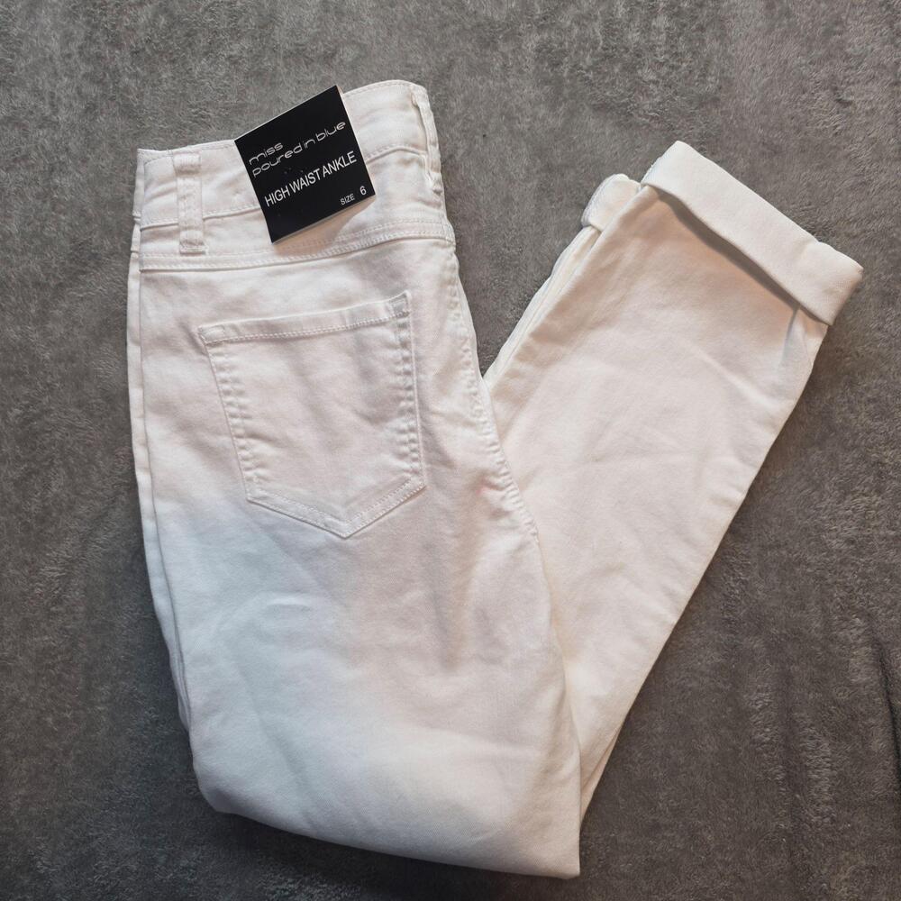 Miss Poured In Blue High Waist Ankle Jeans Womens 6 White Slim Super Soft Denim